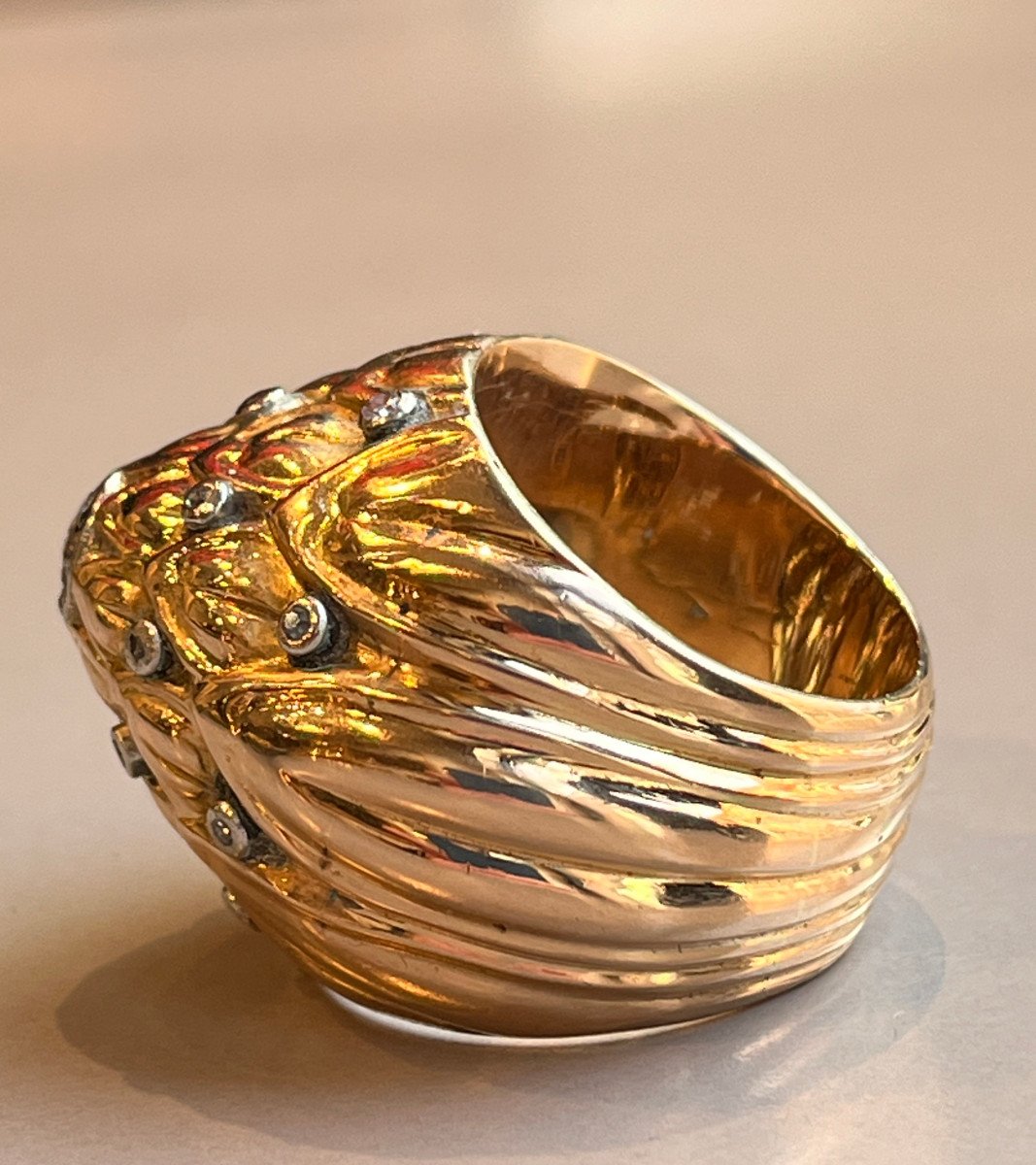 Dome Ring In Gold And Diamonds. 20th Century-photo-3