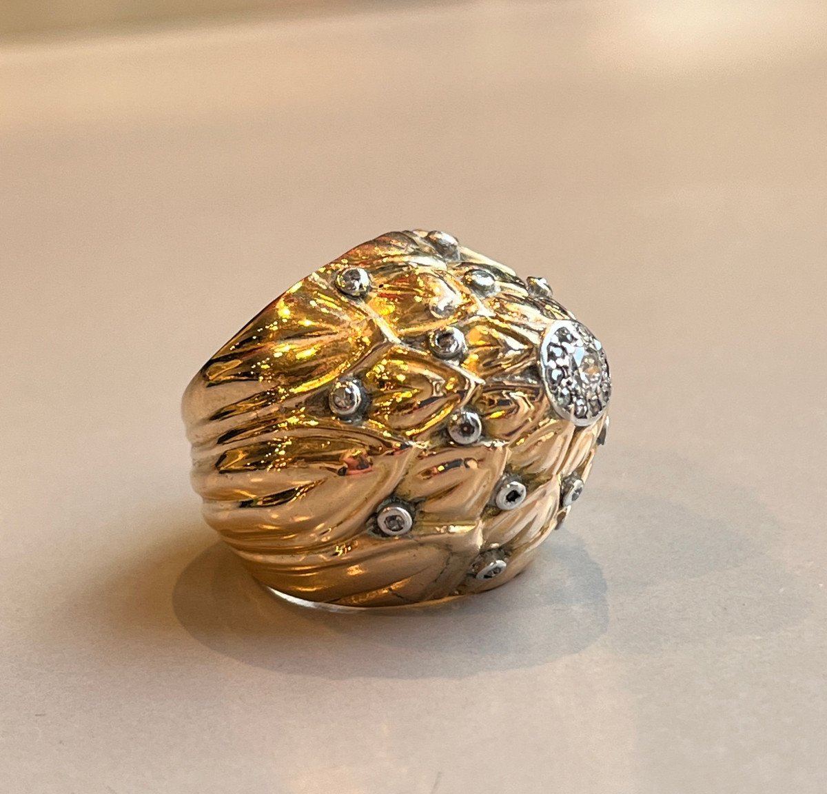 Dome Ring In Gold And Diamonds. 20th Century-photo-4