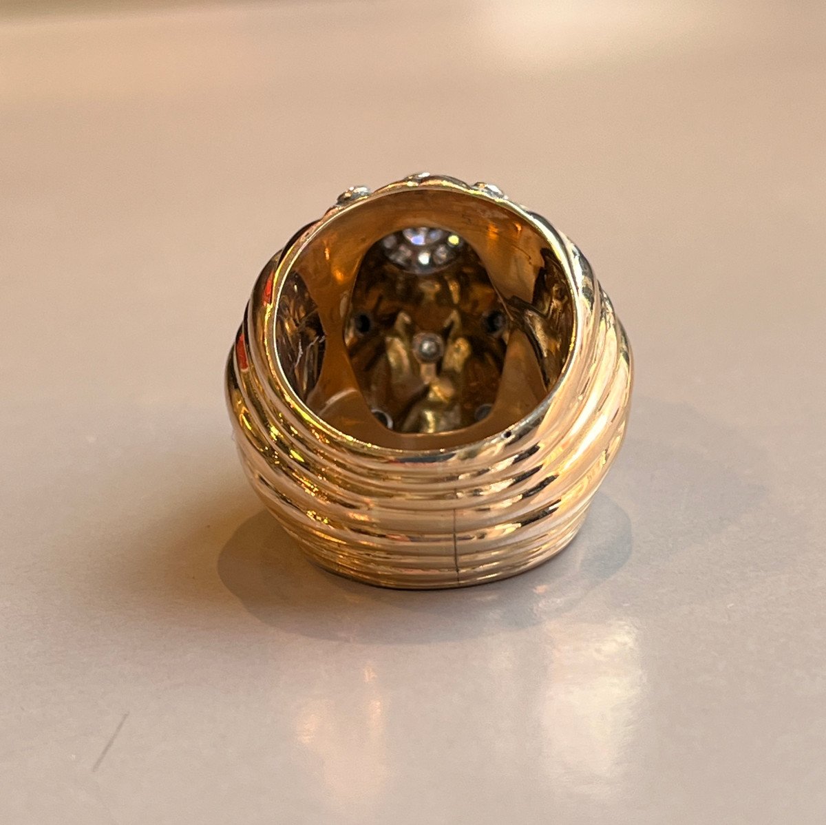 Dome Ring In Gold And Diamonds. 20th Century-photo-1