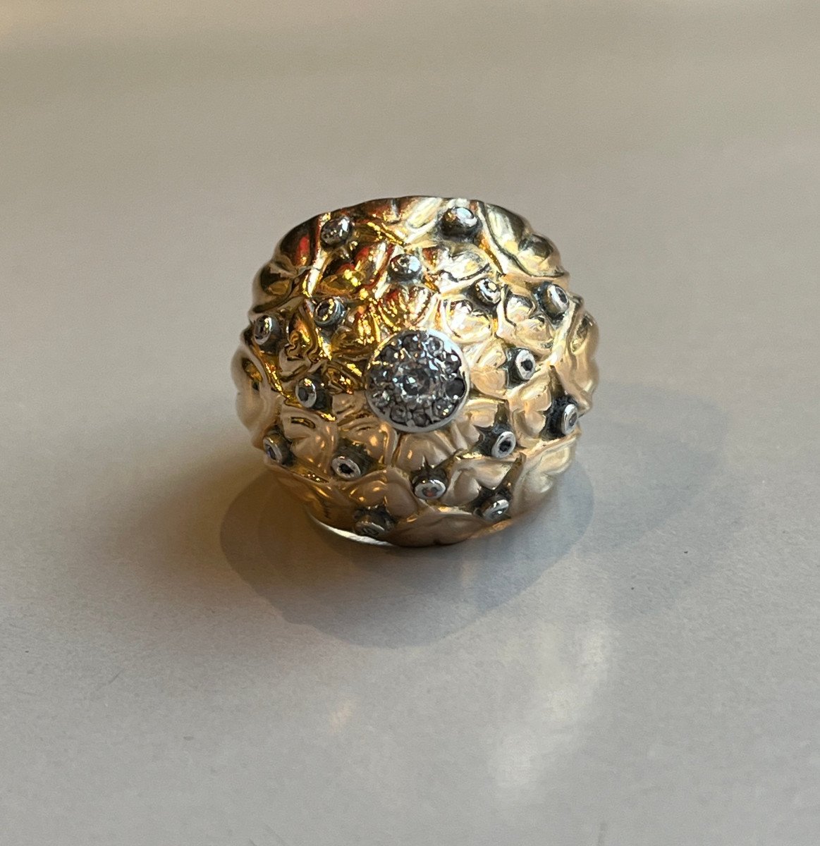 Dome Ring In Gold And Diamonds. 20th Century-photo-2