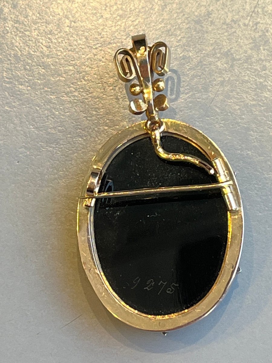 Brooch Forming A Gold Pendant, Agate Cameo 19th-photo-2