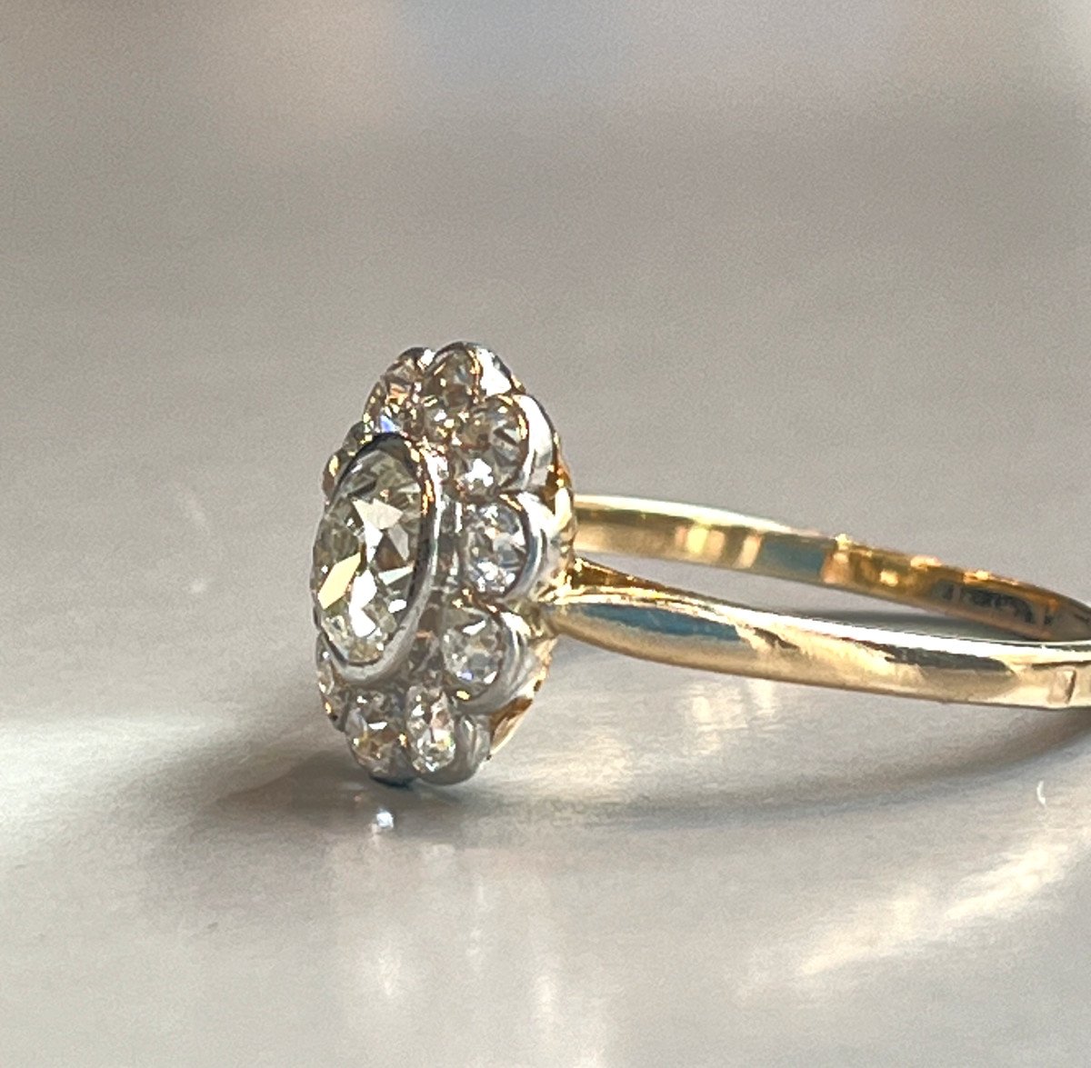 Gold And Platinum Ring, Diamonds, Belle Epoque.-photo-2