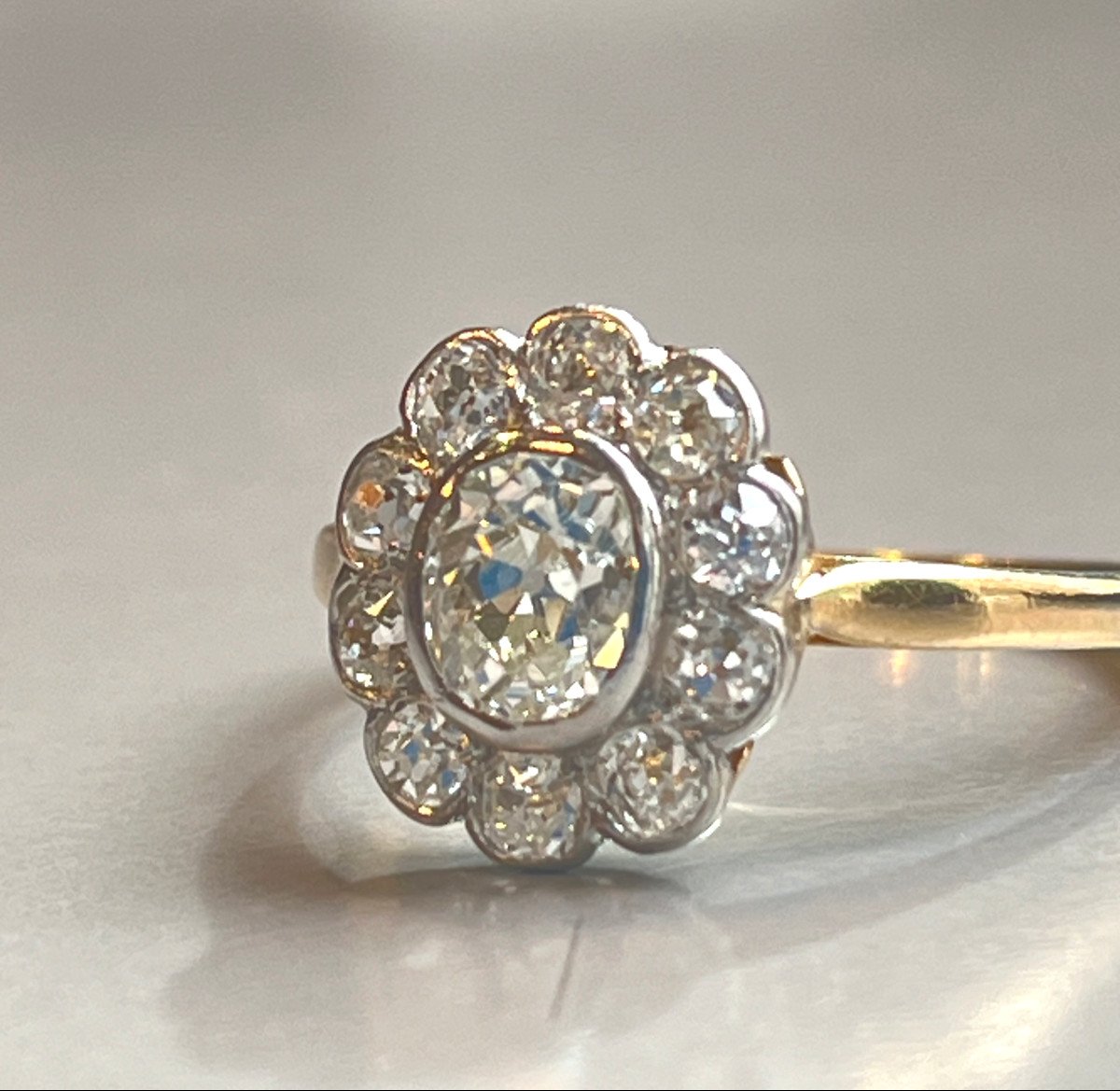 Gold And Platinum Ring, Diamonds, Belle Epoque.-photo-3