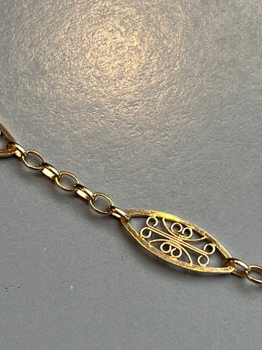 COLLIER ANCIEN,MAILLE FILIGRANE OR ROSE.FIN XIXè-photo-3
