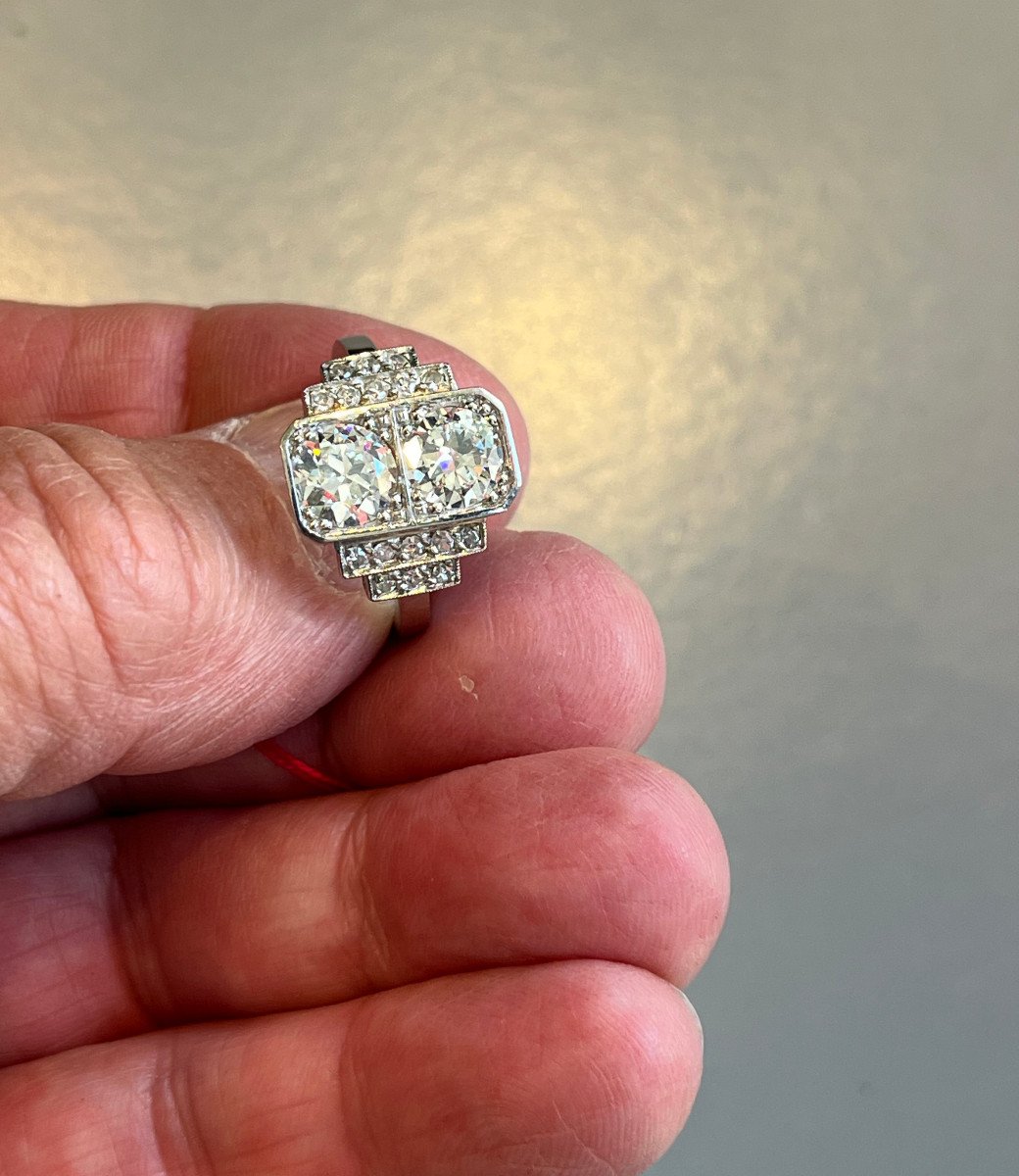 Platinum Ring, 2x0.85 Carats Art Deco Period.-photo-2