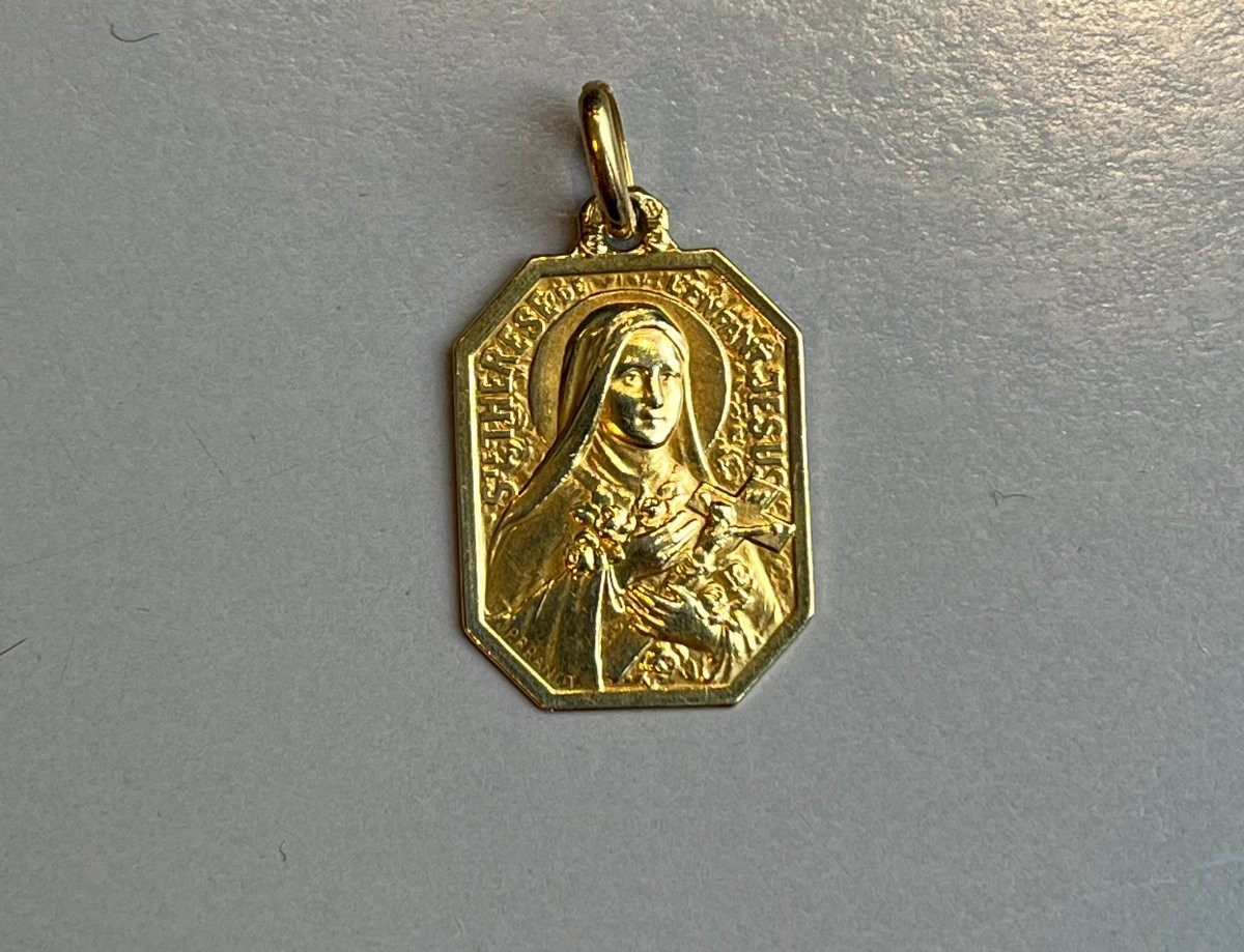 MEDAILLE SAINTE THERESE EN OR SIGNEE BRANDT.-photo-4