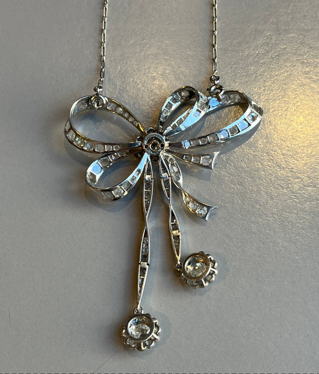 Platinum Neglected Pendant Set With Diamonds. 19th Century.-photo-2