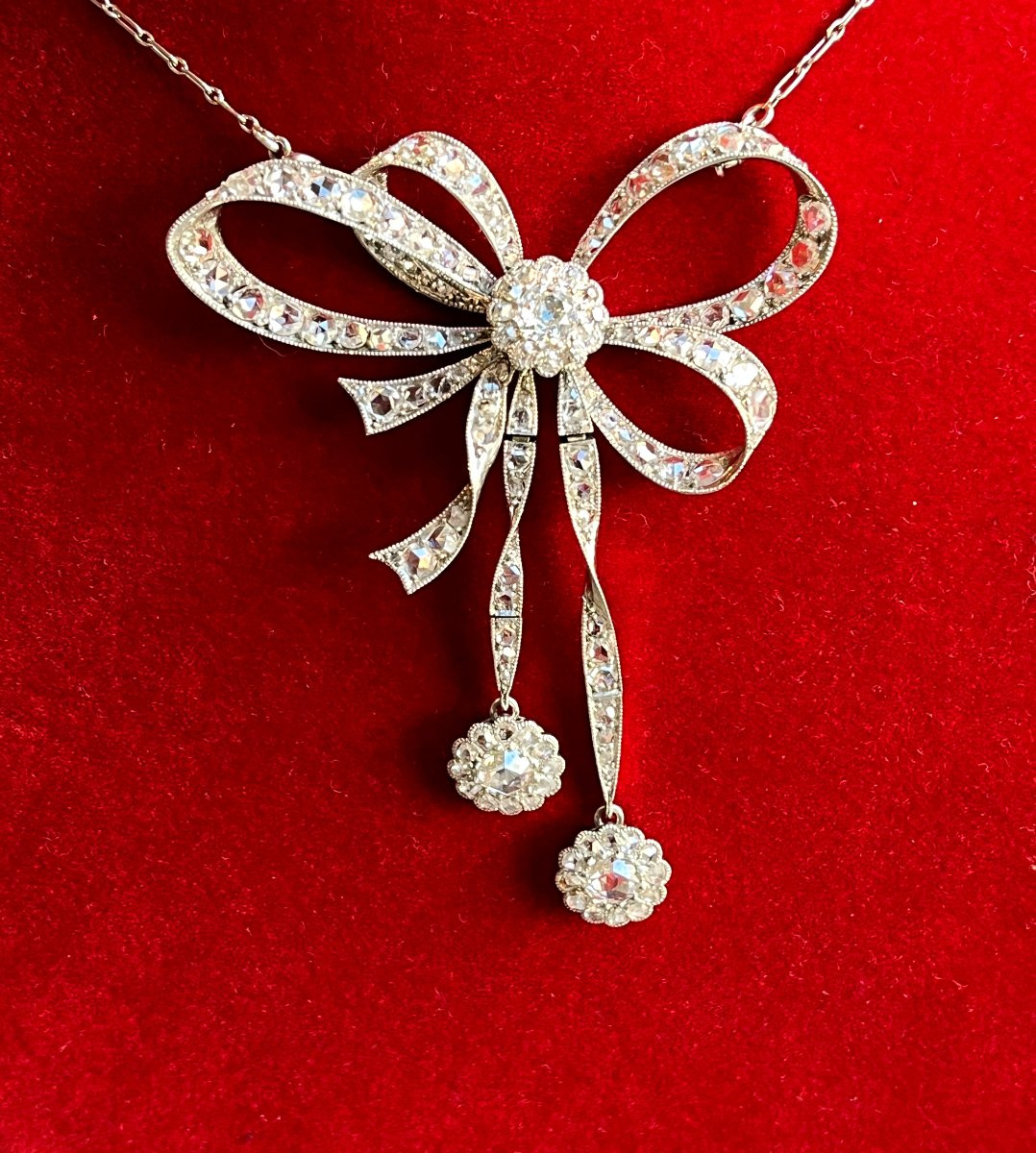 Platinum Neglected Pendant Set With Diamonds. 19th Century.-photo-2