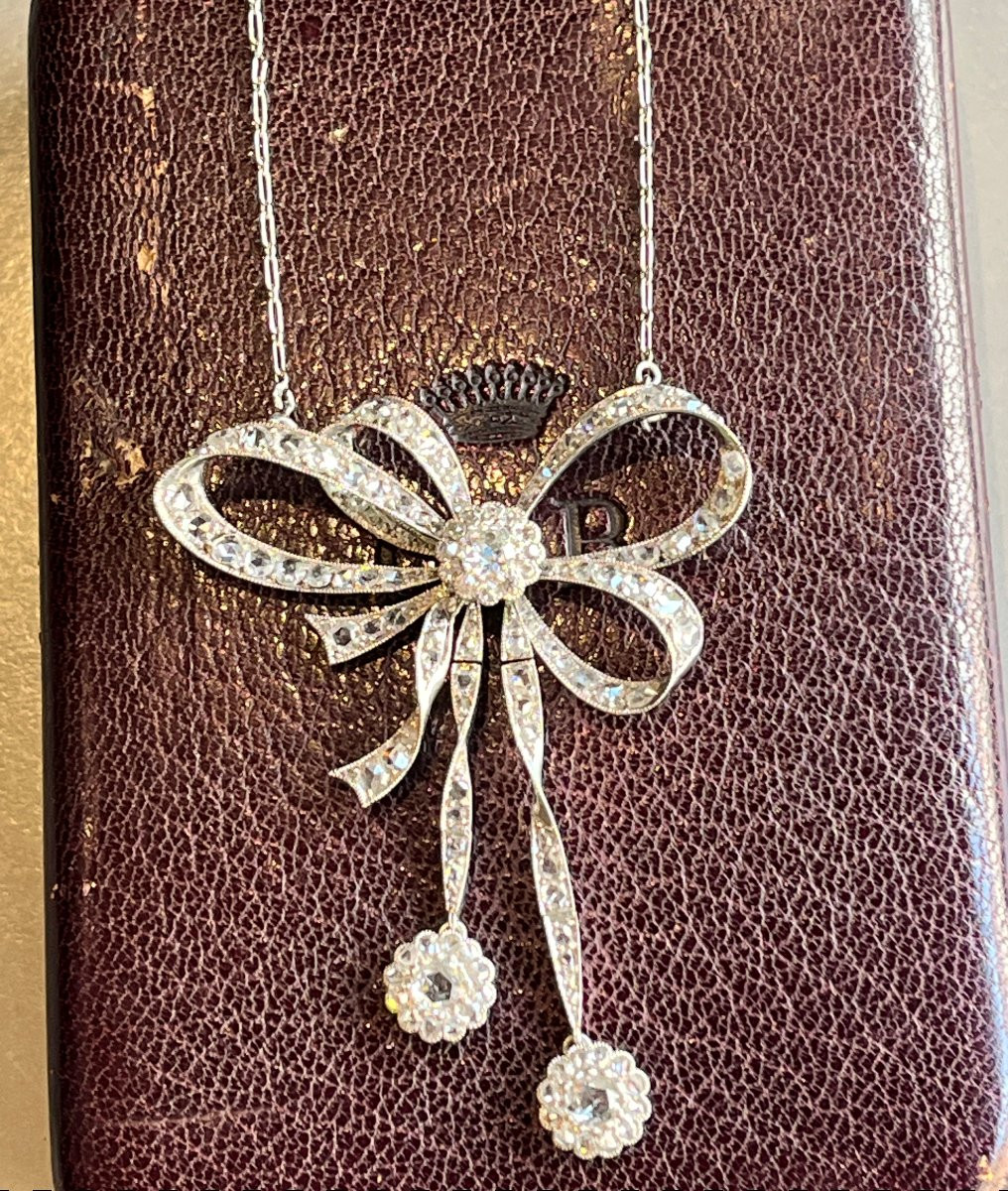 Platinum Neglected Pendant Set With Diamonds. 19th Century.-photo-5