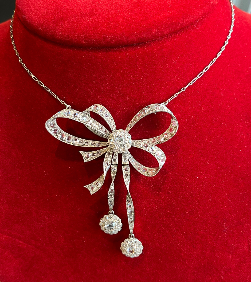 Platinum Neglected Pendant Set With Diamonds. 19th Century.