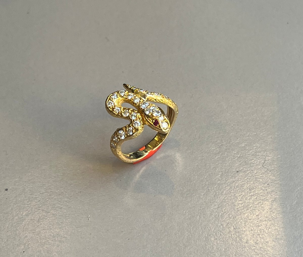 19th Century Gold And Diamond Snake Ring-photo-3