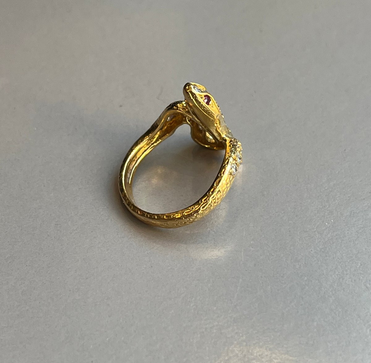 19th Century Gold And Diamond Snake Ring-photo-4