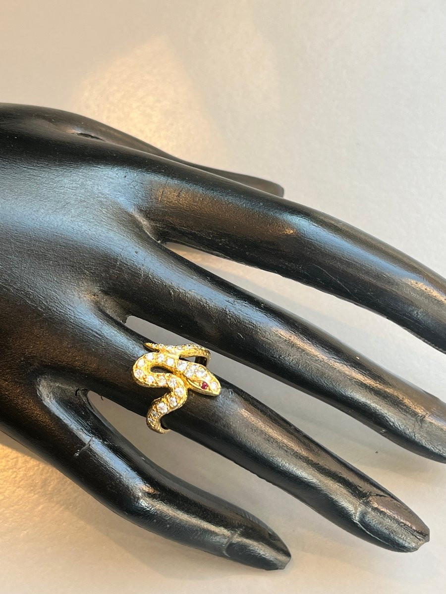 19th Century Gold And Diamond Snake Ring-photo-1