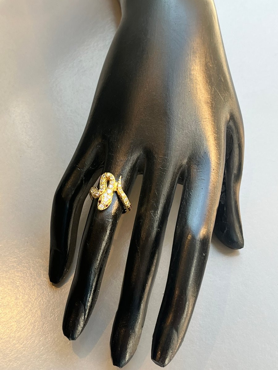19th Century Gold And Diamond Snake Ring-photo-2