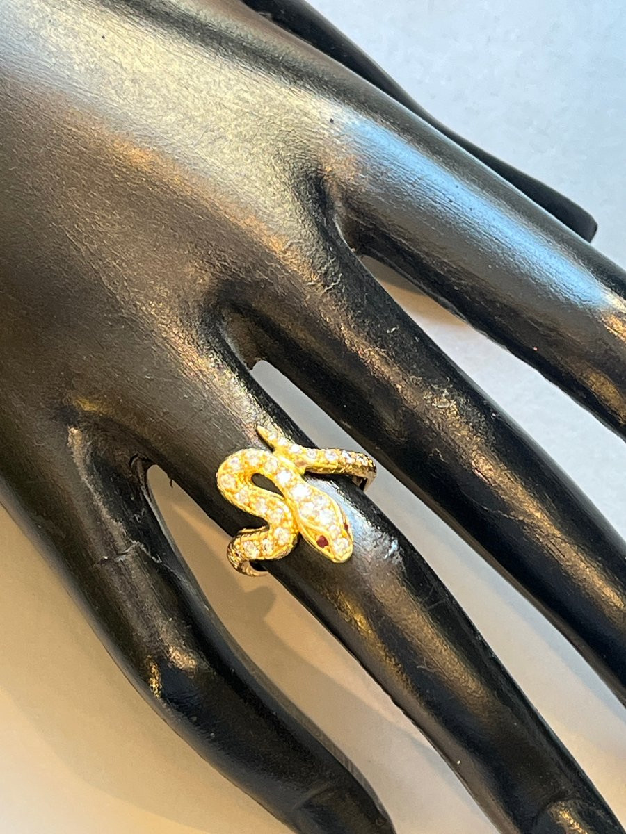 19th Century Gold And Diamond Snake Ring-photo-4
