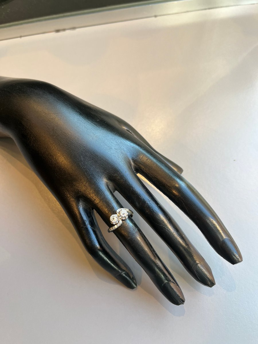 Bague ancienne" toi et moi" en diamants.-photo-2