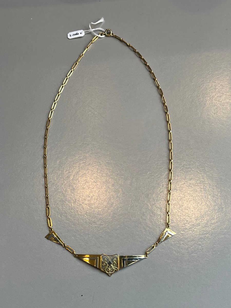 Art Deco Necklace In 750 Thousandths Gold. 20th Century-photo-3