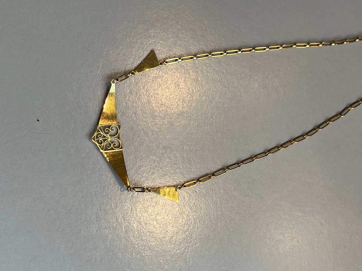 Art Deco Necklace In 750 Thousandths Gold. 20th Century-photo-4