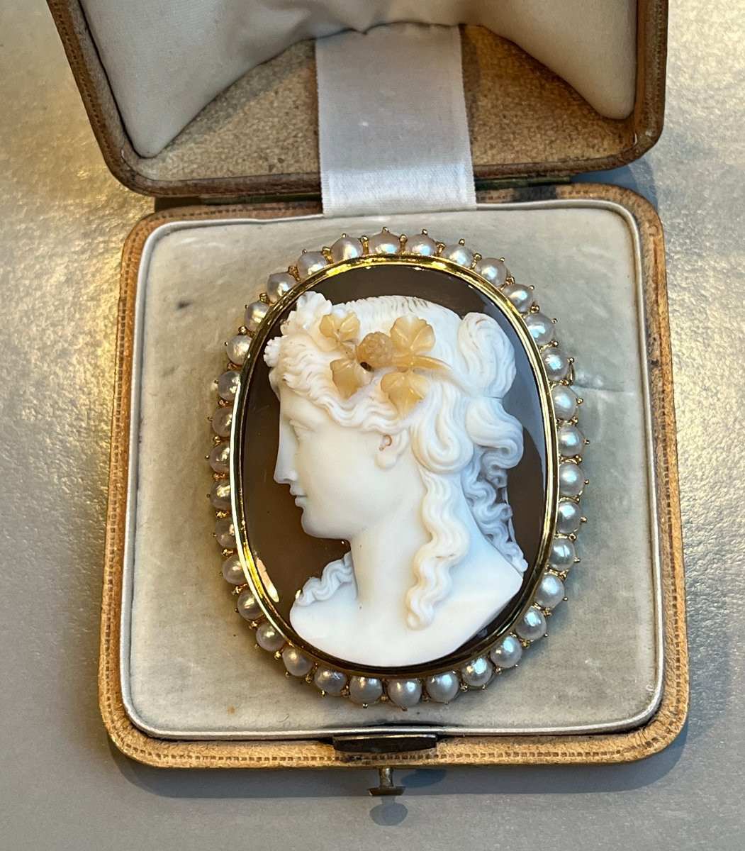 Large Gold Brooch,agate Cameo.19th-photo-2