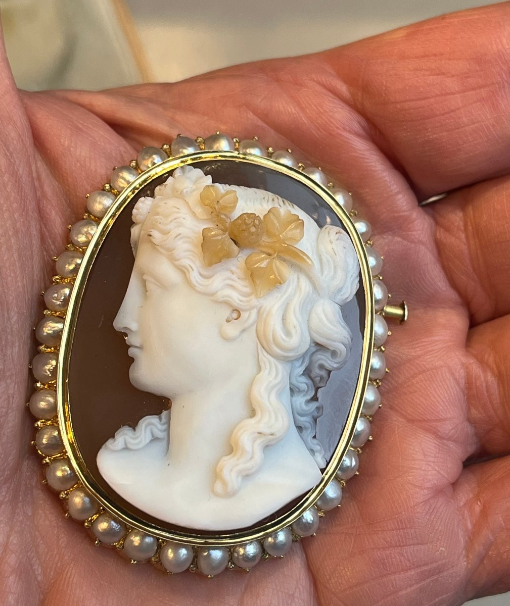 Large Gold Brooch,agate Cameo.19th-photo-2