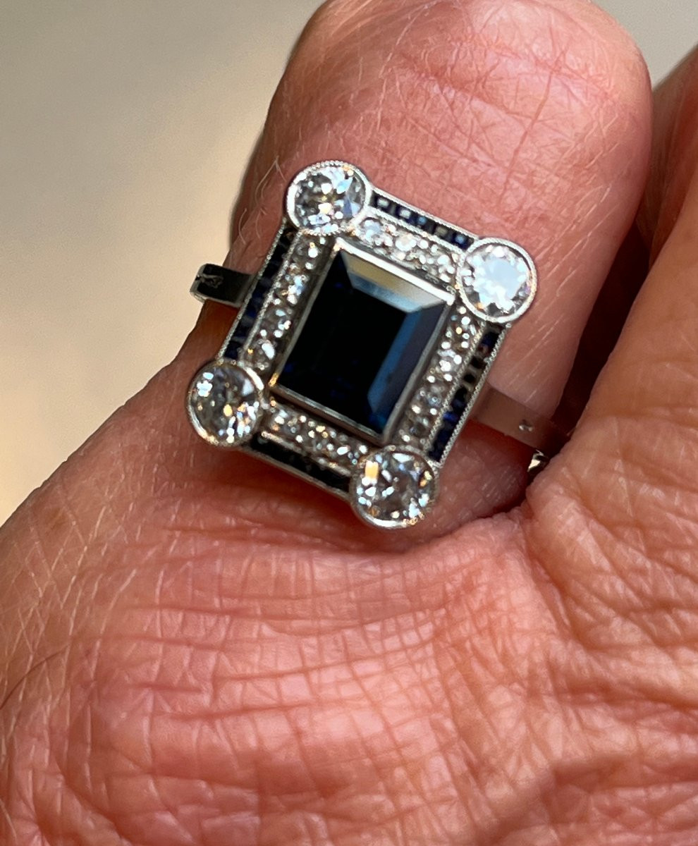 BAGUE SAPHIRS ET DIAMANTS ART DECO.-photo-2