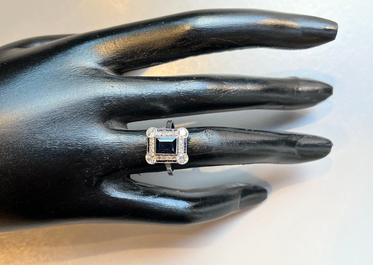 BAGUE SAPHIRS ET DIAMANTS ART DECO.-photo-3