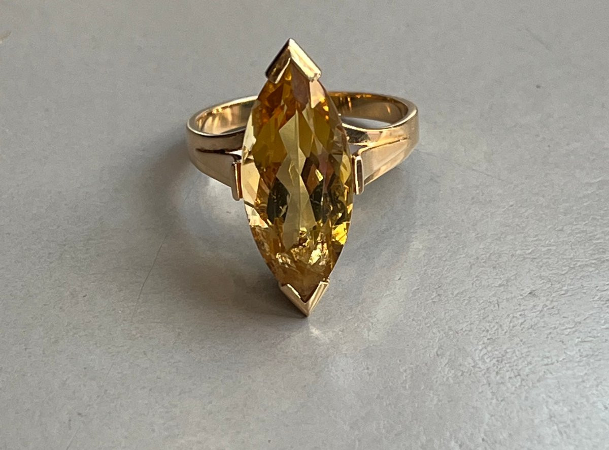 Gold And Citrine Ring, 20th Century.-photo-2