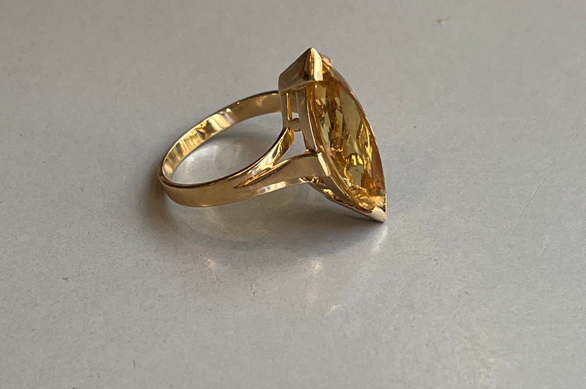 Gold And Citrine Ring, 20th Century.-photo-3