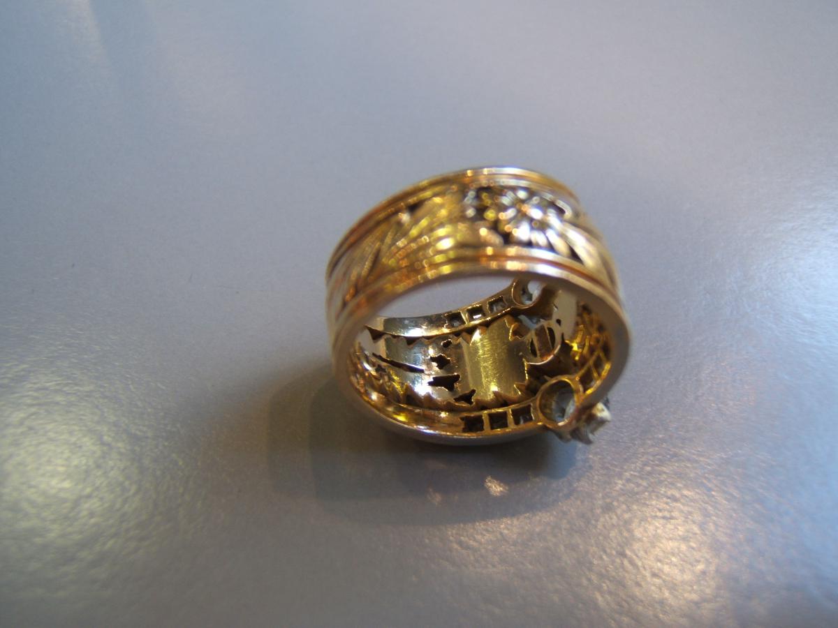 Thick Ring Art Nouveau, Gold, Diamonds, Pearl-photo-4