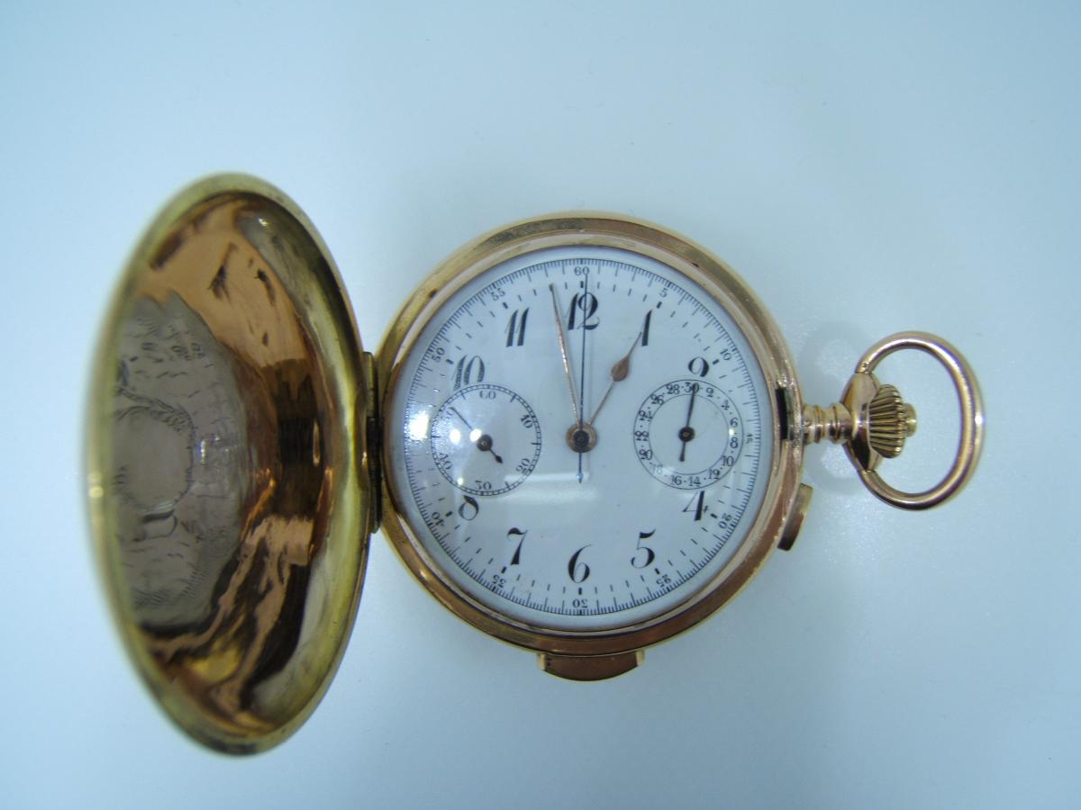 Montre savonnette or,chrono,sonnerie minutes.