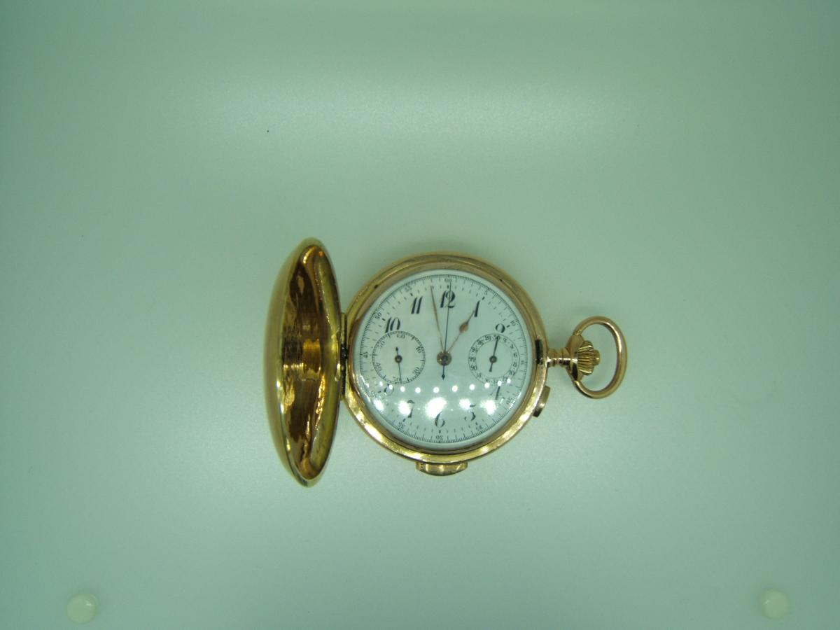 Montre savonnette or,chrono,sonnerie minutes.-photo-3