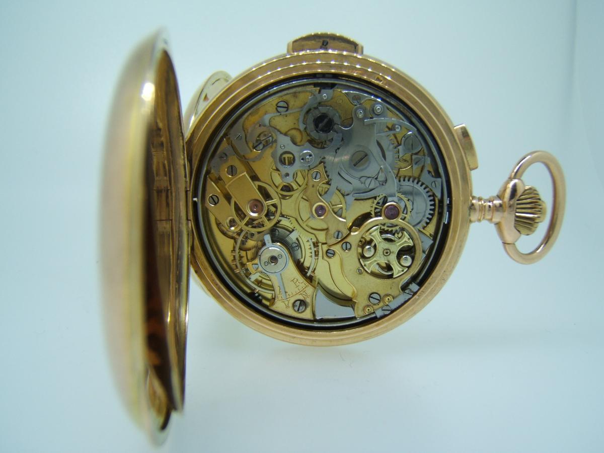 Montre savonnette or,chrono,sonnerie minutes.-photo-4