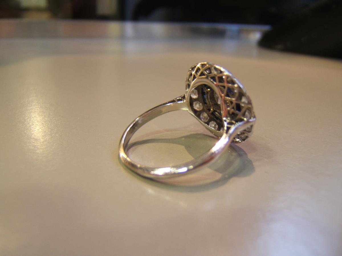 Bague Platine,diamants Et Saphirs époque Art Déco.-photo-3