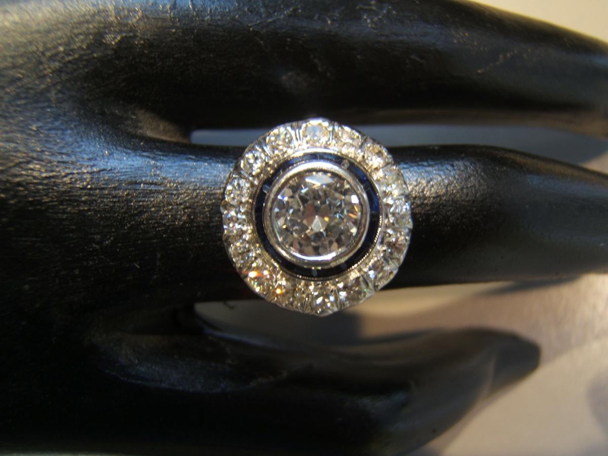 Bague Platine,diamants Et Saphirs époque Art Déco.-photo-1