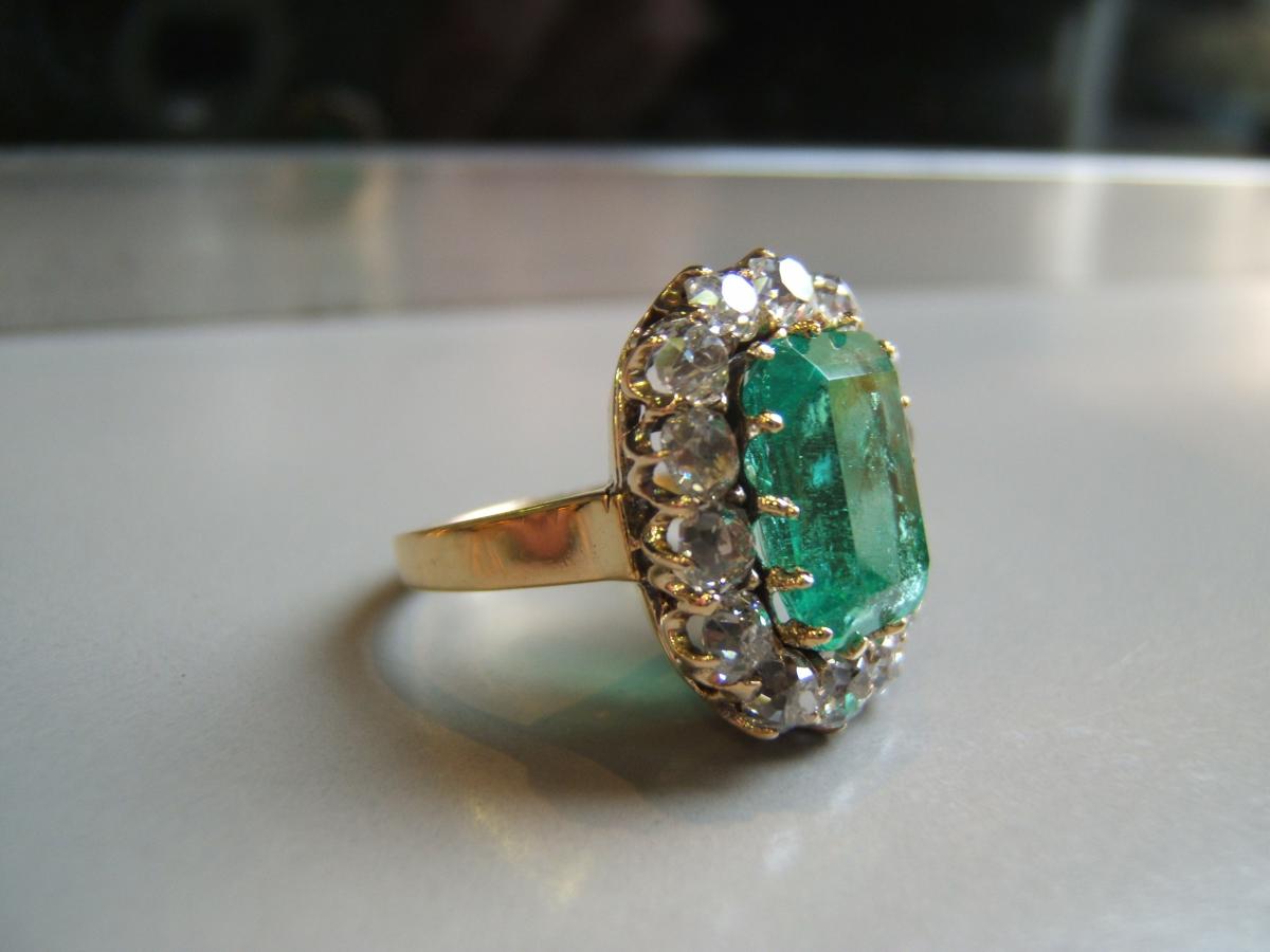 Emerald Ring Of Colombia And Diamonds, Late Nineteenth-photo-2