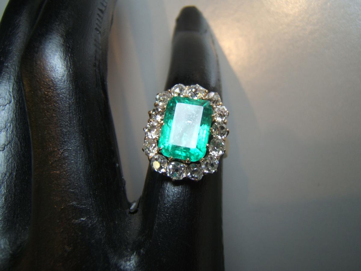 Emerald Ring Of Colombia And Diamonds, Late Nineteenth-photo-2