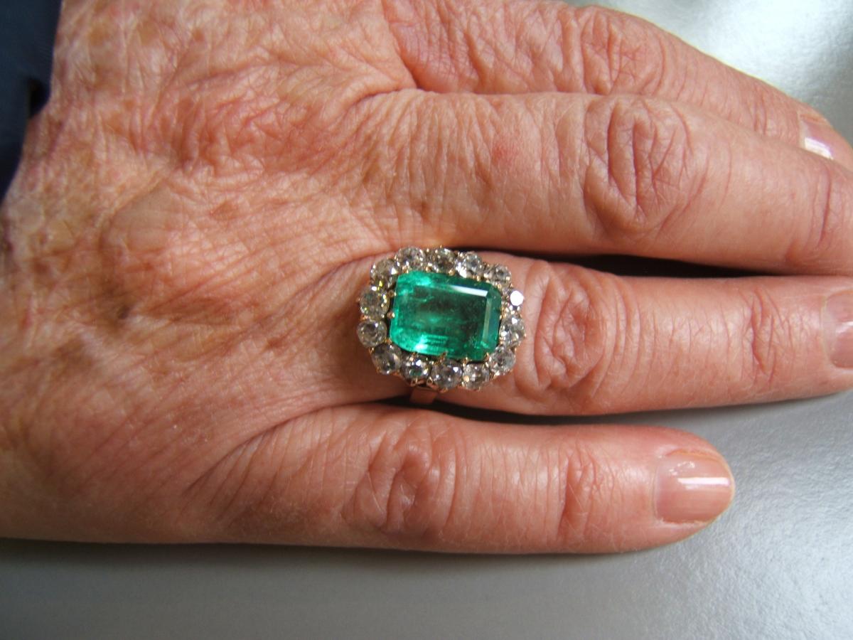 Emerald Ring Of Colombia And Diamonds, Late Nineteenth-photo-3