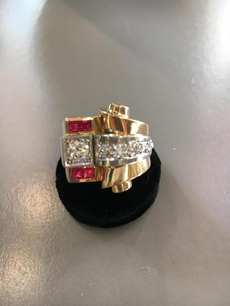 Bague tank or et diamants années 40.-photo-1