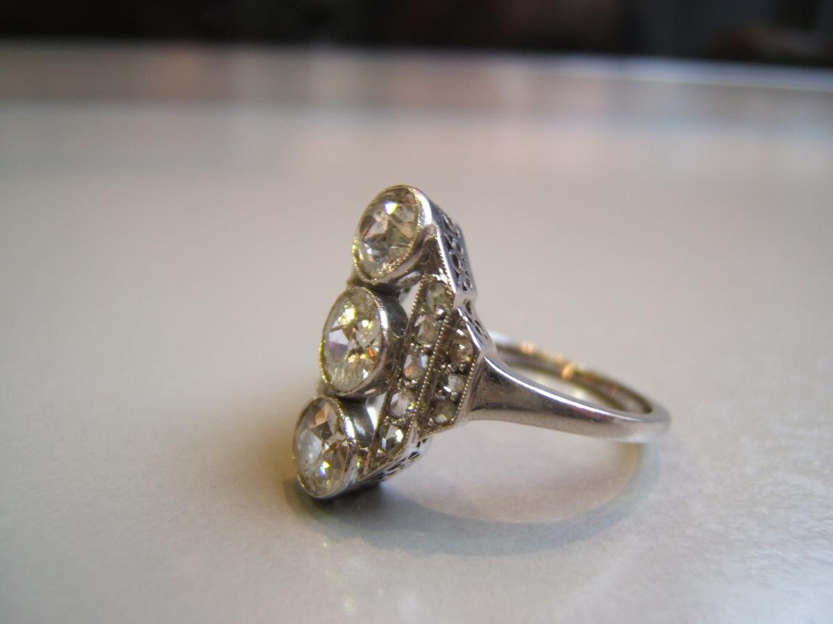 Platinum Diamond Ring Art Deco Period-photo-3