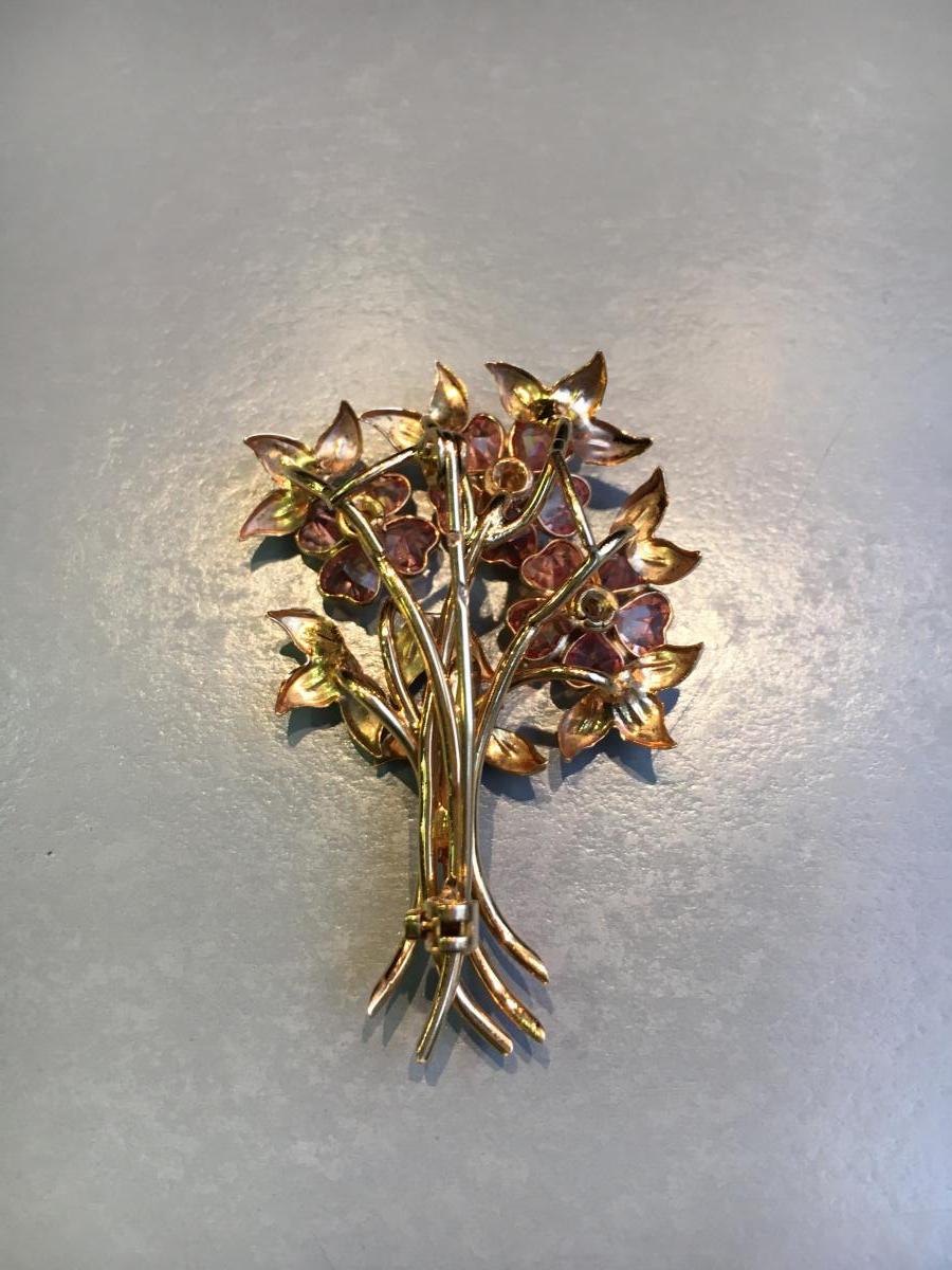 Brooch "bouquet" In Gold And Amethysts.-photo-3