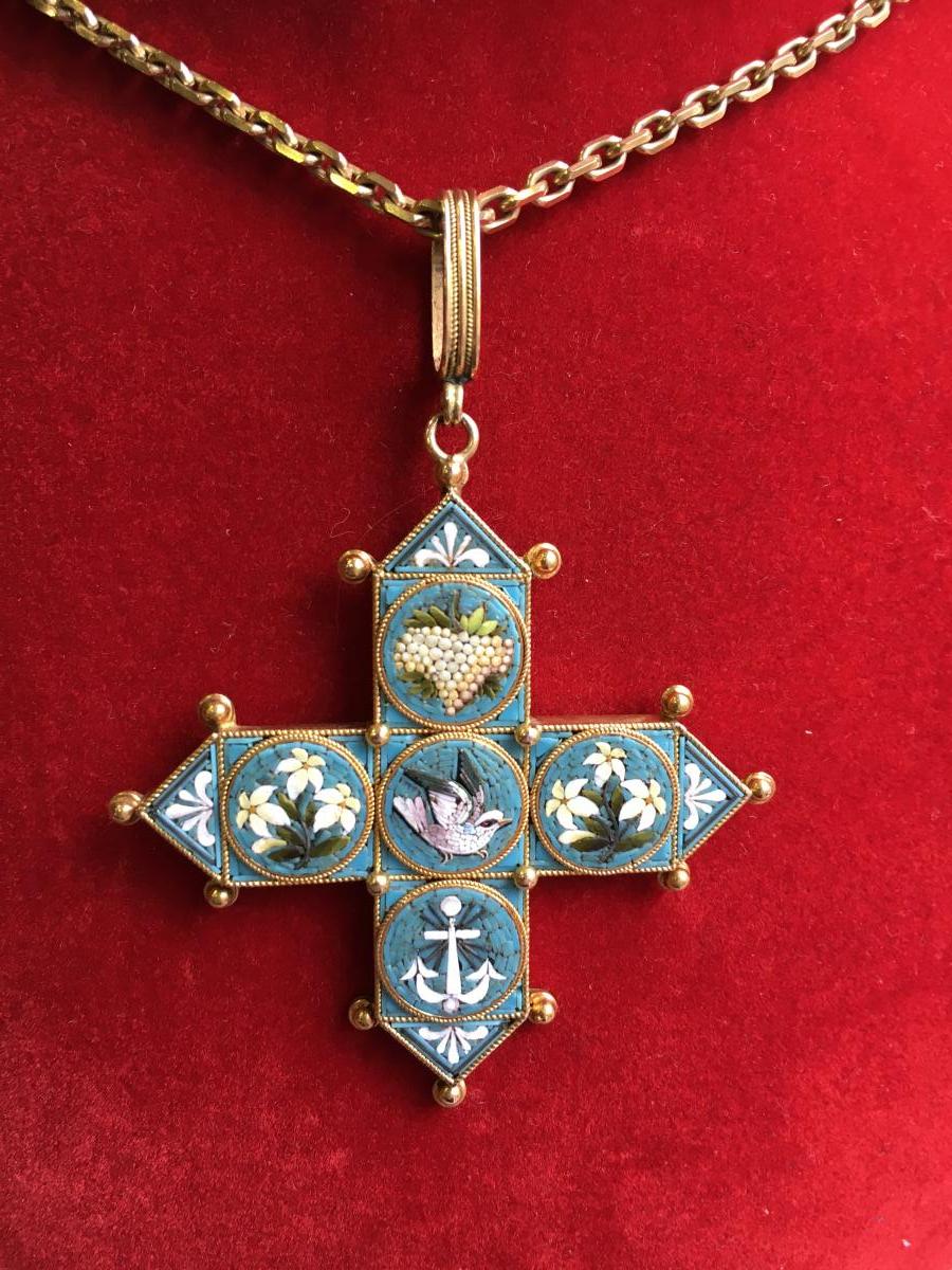 Cross In Gold And Micro Mosaic Middle Of The 19th.