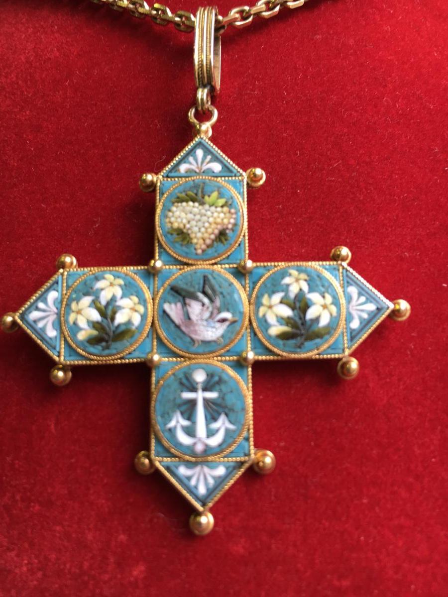 Cross In Gold And Micro Mosaic Middle Of The 19th.-photo-2
