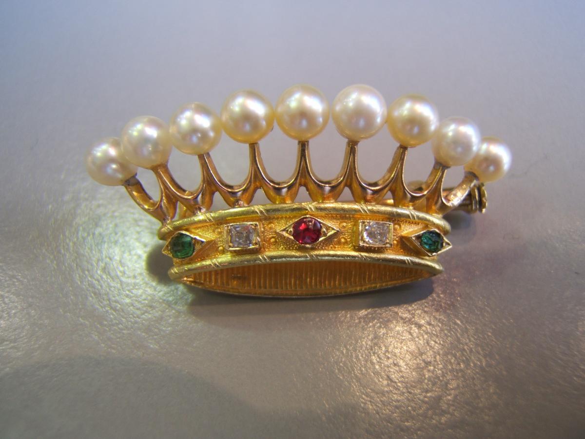Brooch "crown Comtale" In Gold Nineteenth.