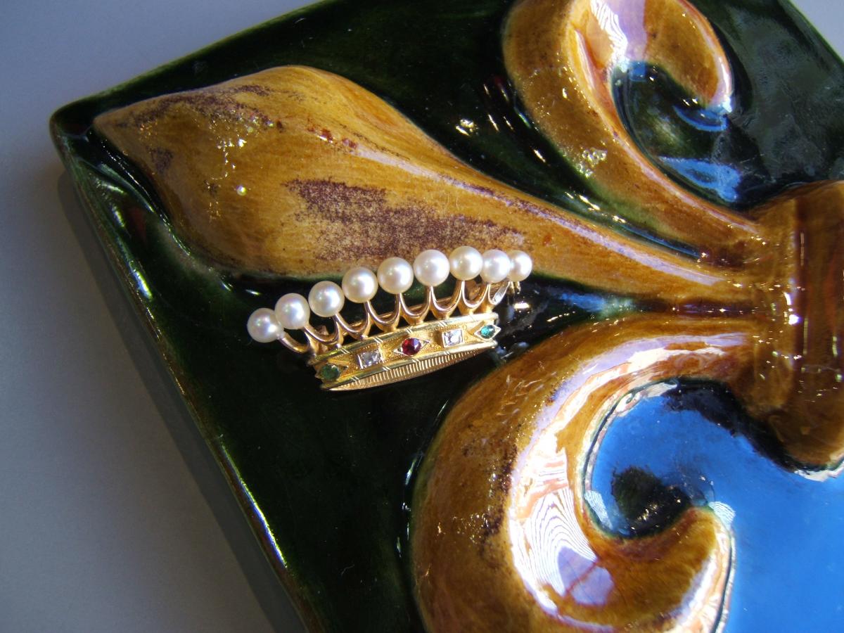 Brooch "crown Comtale" In Gold Nineteenth.-photo-2