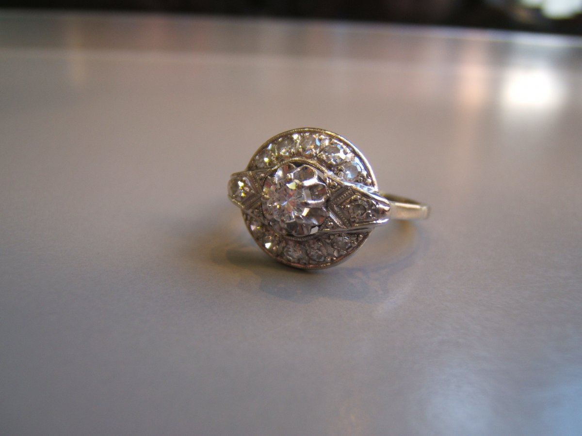 Gold And Platinum Ring, Diamonds, Art Deco Period.-photo-1