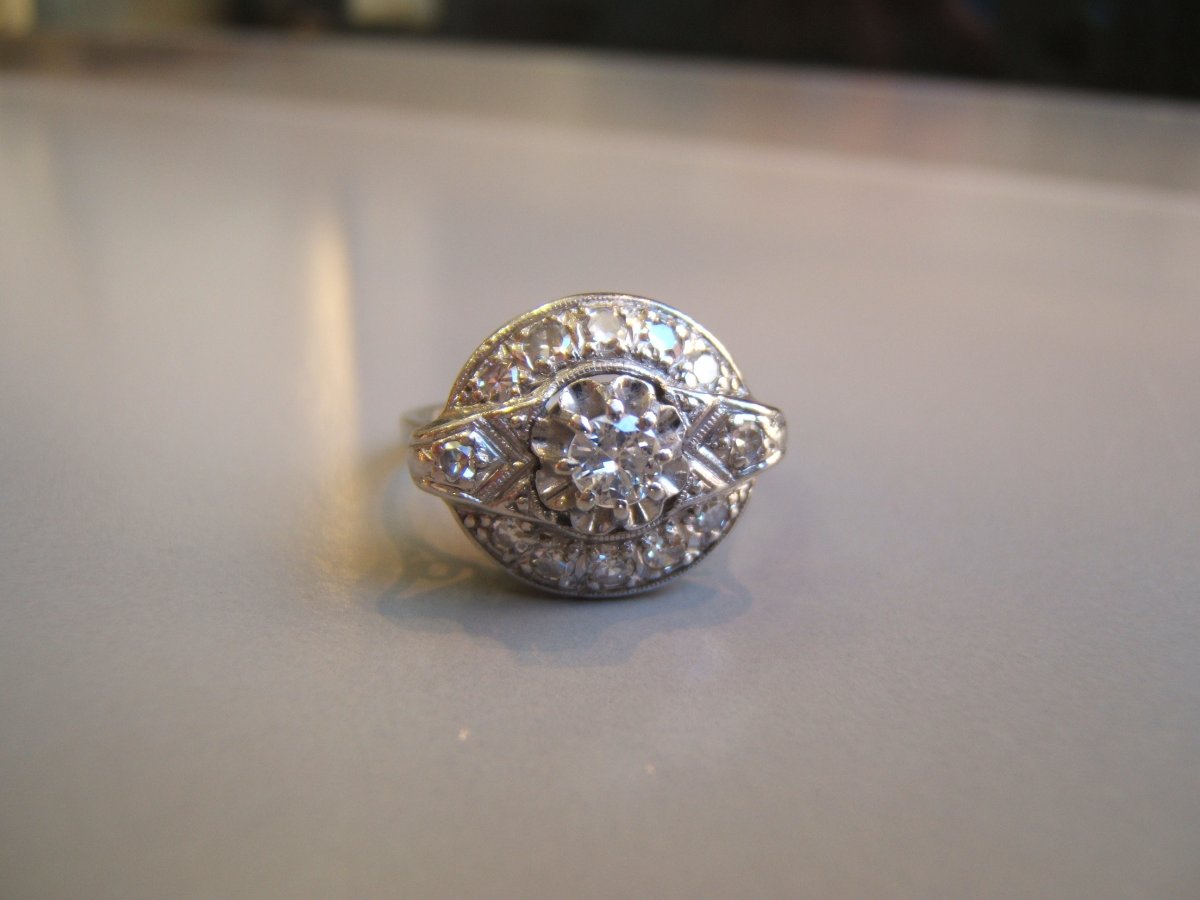 Gold And Platinum Ring, Diamonds, Art Deco Period.