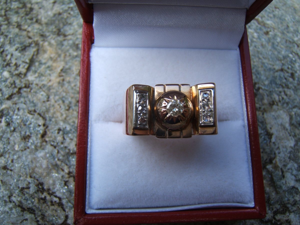 40's Gold And Diamond Ring.