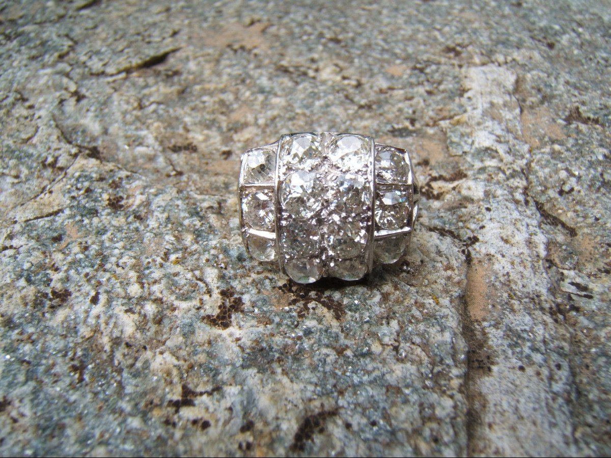 Platinum Ring, Set With Diamonds. Art Deco Period.-photo-2