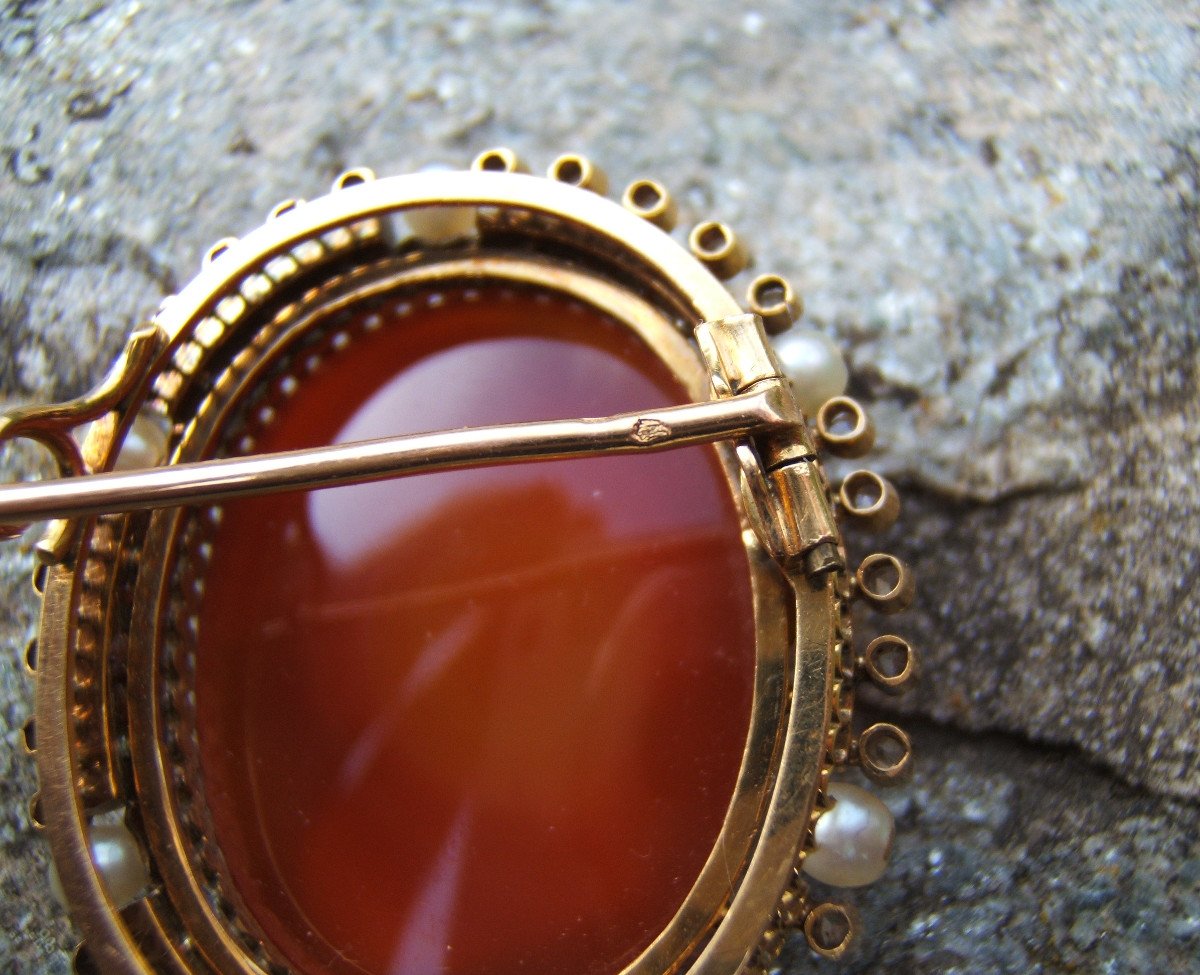 Enamelled Gold Brooch, Cameo On Carnelian. XIXth-photo-4