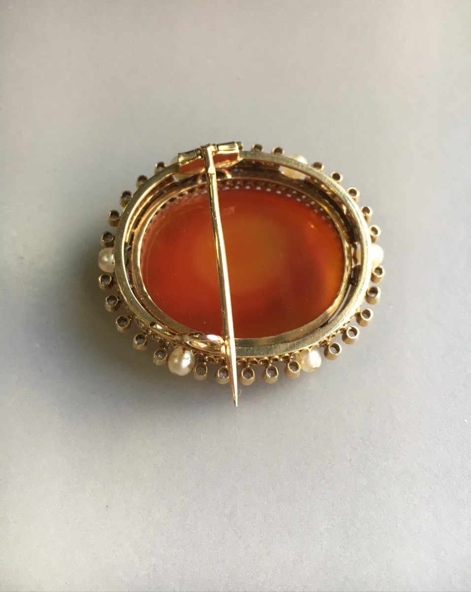 Enamelled Gold Brooch, Cameo On Carnelian. XIXth-photo-1